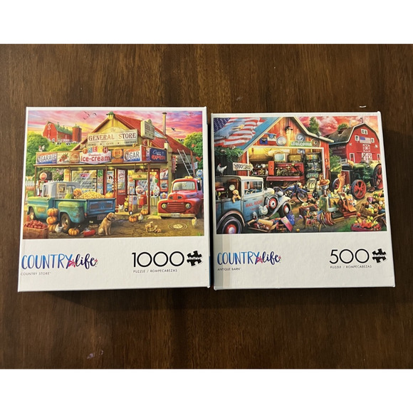 Country Life Fall Puzzles 2 Count 1000 Piece and 500 Piece Farm General Store - Picture 1 of 3